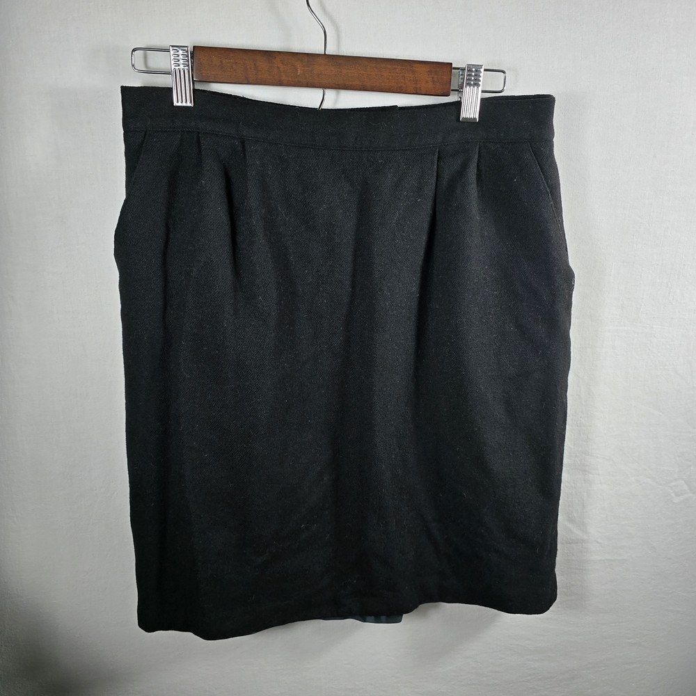 Vintage Sag Harbor Wool Black Mini Skirt Womens 14 Petite Pockets